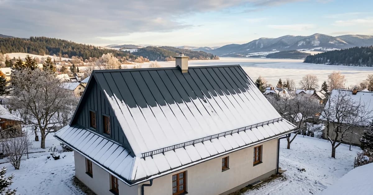 Plechová strecha v Námestove a na Hornej Orave (najťažší sneh na Slovensku). Sprievodný obrázok k článku Zakryto, orava a okolie.